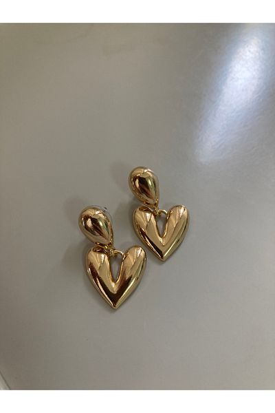 ırmco Imported Luxury Heart Gold Earrings Dangle Heart Detail Earrings