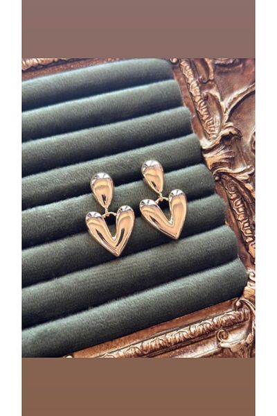 ırmco Imported Luxury Heart Gold Earrings Dangle Heart Detail Earrings