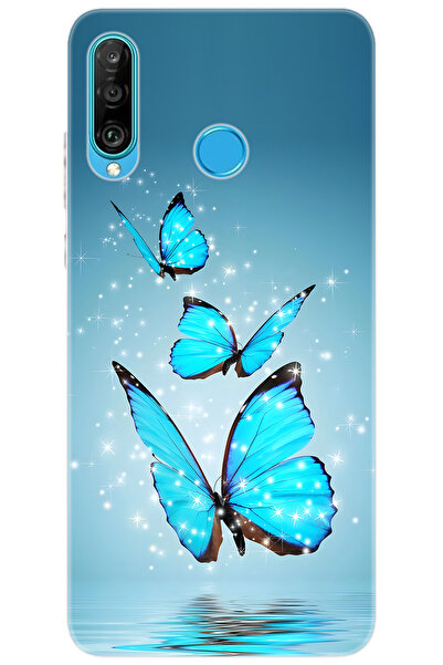Ceppare Huawei P30 Lite (MAR-LX1A) Uyumlu Kılıf Desen Baskılı Silikon Mavi Ke...