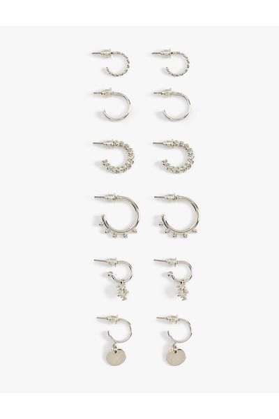 Koton Steel Twirl Charm Detailed 6'Lı Hoop Earrings Set