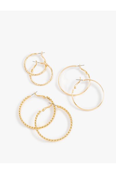 Koton Set of 3 Steel Twist Hoop Earrings
