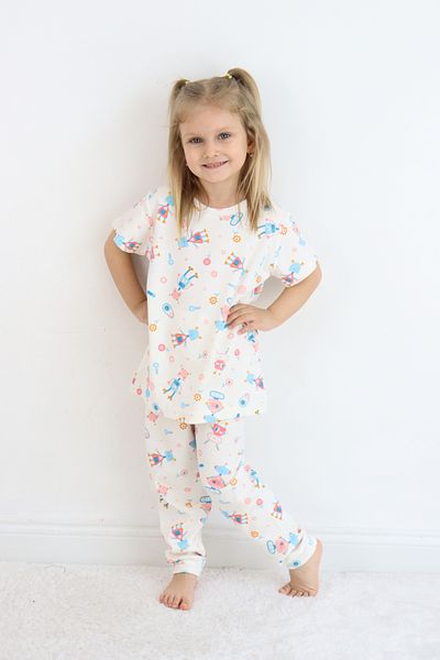 Pijamella Set de pijamale pentru fete din bumbac pieptănat cu imprimeu