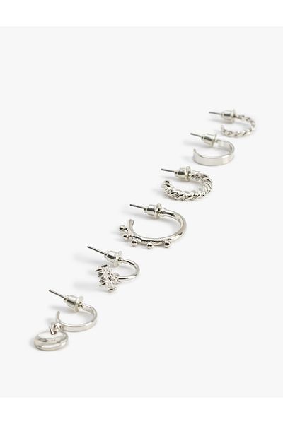 Koton Steel Twirl Charm Detailed 6'Lı Hoop Earrings Set