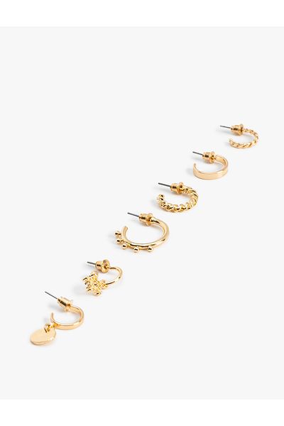 Koton Steel Twirl Charm Detailed 6'Lı Hoop Earrings Set