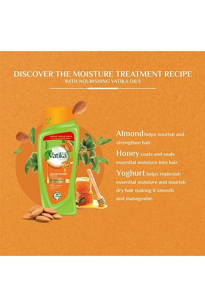 Vatika Naturals Moisture Treatment Shampoo Enriched with Almond And Honey Extracts 532ml X 2