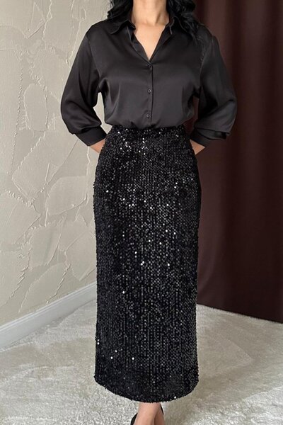 Kokosh moda Fusta neagră strălucitoare cu paiete