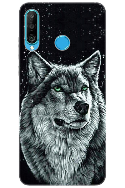 Ceppare Huawei P30 Lite (MAR-LX1A) Uyumlu Kılıf Desen Baskılı Silikon Kurt Ba...