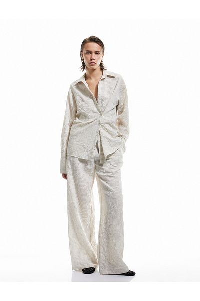 Koton Viscose Fabric Comfortable Fit Pocket Textured Straight Loose Leg Trousers