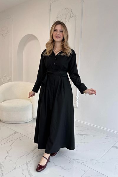 HELİS BUTİK Rochie neagră cu curea cu pliuri