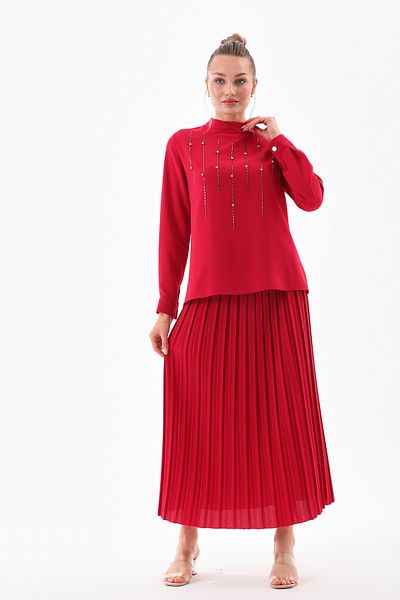 Marvella By Rasha stone chest & plessit skirt takim