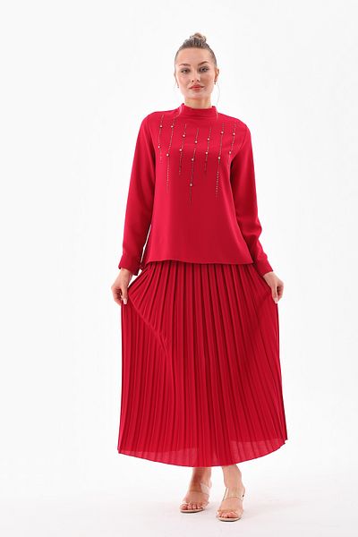 Marvella By Rasha stone chest & plessit skirt takim