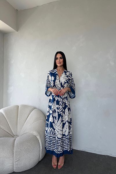 LİLA İSTANBUL Rochie de vară din țesătură din viscoză, cu guler dublu, cu talie elastică, cu detaliu cu fantă