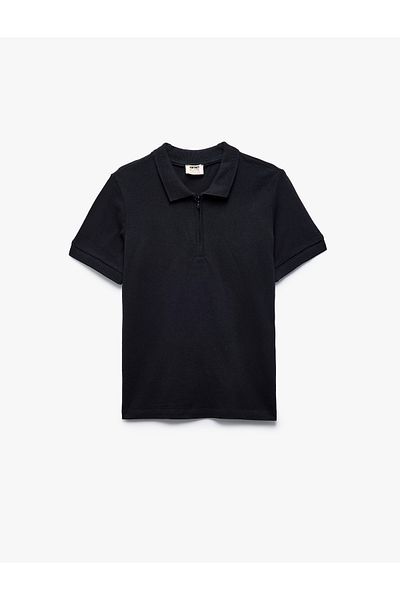 Koton Tricou cu mânecă scurtă, cu fermoar, din bumbac, cu gât polo
