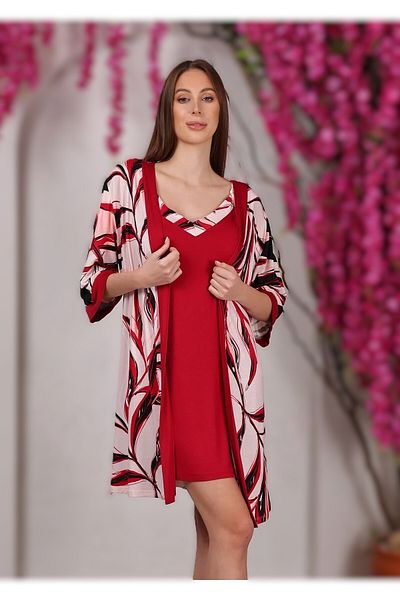 MANSHET Women's Short Dressing Gown Nightgown 2-Piece Set Cotton Special Design
