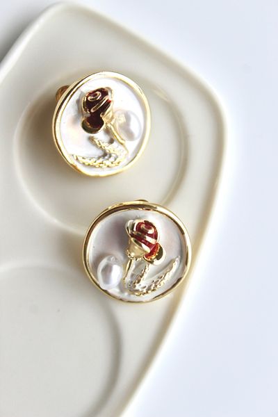 Leo'Stone Vintage Red Rose Motif 3D Painting Design Women's Steel Earrings