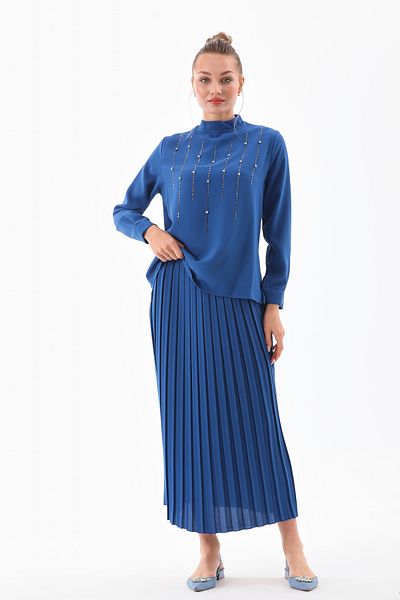 Marvella By Rasha stone chest & plessit skirt takim