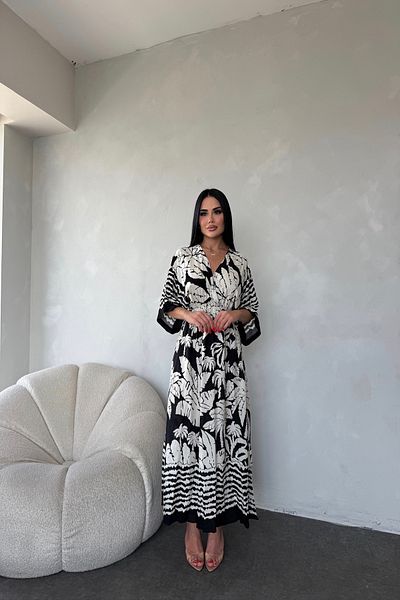 LİLA İSTANBUL Rochie de vară din țesătură din viscoză, cu guler dublu, cu talie elastică, cu detaliu cu fantă
