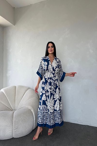 LİLA İSTANBUL Rochie de vară din țesătură din viscoză, cu guler dublu, cu talie elastică, cu detaliu cu fantă
