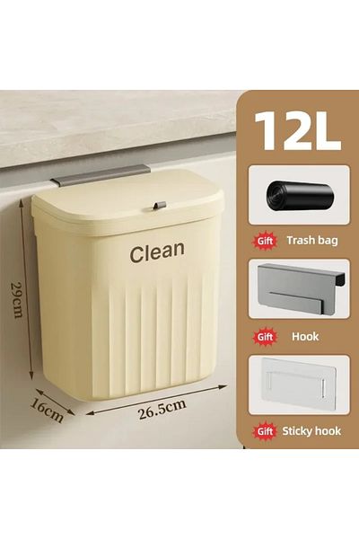 Choice 12L Beige 8.5/12L Hanging Trash can For Kitchen Cabinet Door Wall Mounted Recycling Garbage Basket w