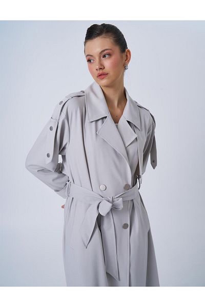 Kayra Gray Men's Collar Belted Trench Coat