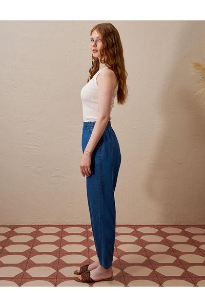 KYR Lyocell Carrot Cut Pants with Elastic Waist Indigo