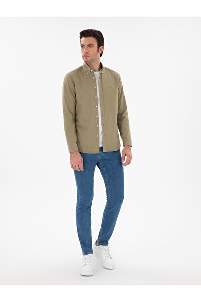 Cacharel Haki Regular Fit Düğmeli Yaka Pamuklu Gömlek 50311543-VR111