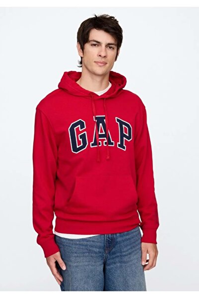 GAP Erkek Kırmızı Gap Logo Fransız Havlu Kumaş Sweatshirt