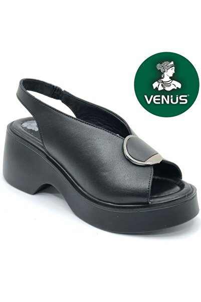 Venüs Hakiki Deri Comfort Ortopedik Kadın Sandalet SİYAH