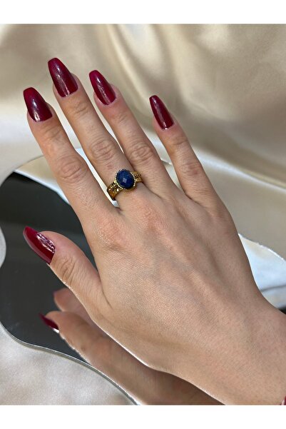 asal jewelry Lacivert Doğal Taşlı Çelik Yüzük