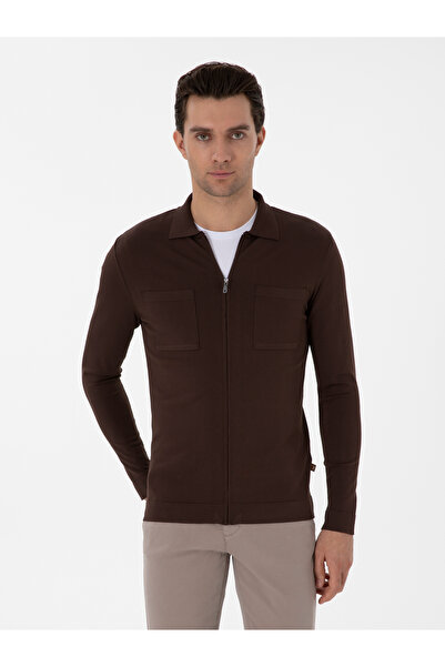 Cacharel Brown Regular Fit Full Zip Knitwear Cardigan 50299420-Vr029