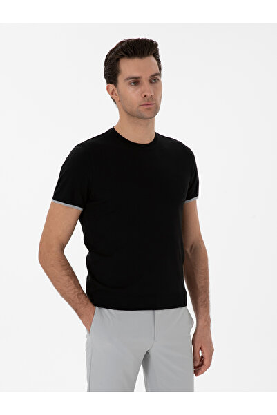 Cacharel Siyah Slim Fit Bisiklet Yaka Triko T-shirt 50300809-VR046
