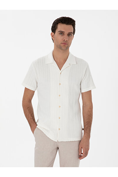 Cacharel Ecru Regular Fit Apaş Collar Knitted Shirt 50306018-Vr019