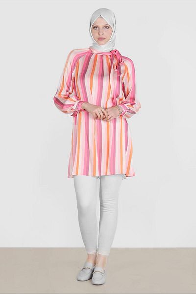 Alvina 42736 Model Colorful Stripe Detailed Tunic