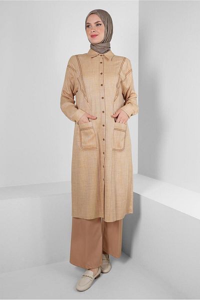 Alvina Stitch Detailed Pocketed Buttoned Tunic 43808