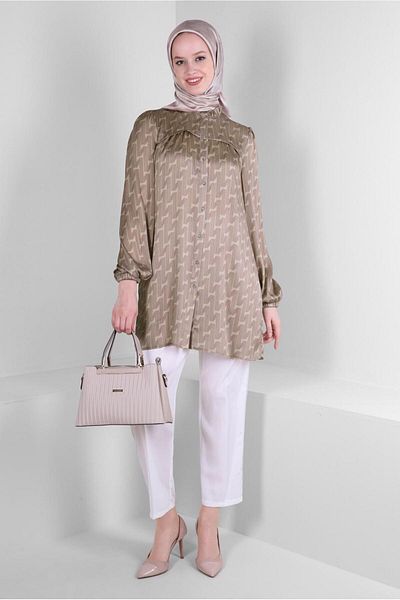 Alvina PATTERNED COLLAR RUFFLE DETAILED SHIRT TUNIC 43651