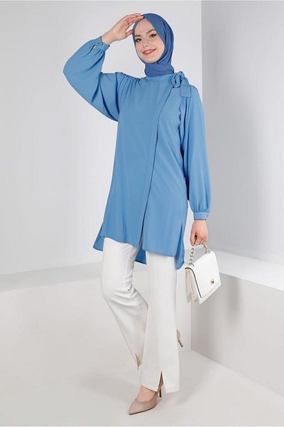 Alvina HIDDEN BUTTON TUNIC WITH COLLAR BINDING DETAIL 43508