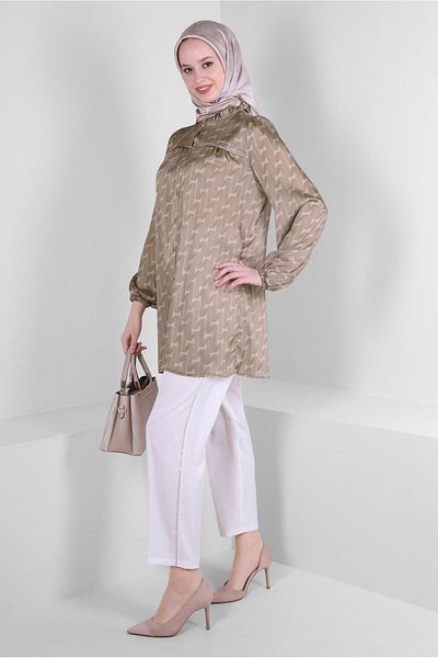 Alvina PATTERNED COLLAR RUFFLE DETAILED SHIRT TUNIC 43651