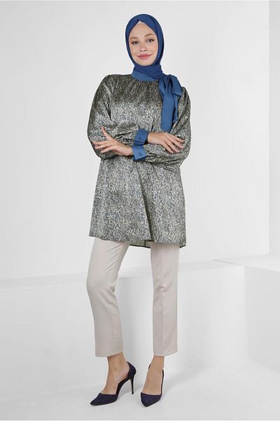 Alvina PATTERNED COLLAR BINDING DETAIL SATIN TUNIC 43934