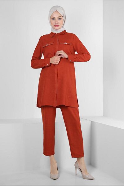 Alvina Two Pants Set with Elastic Waist and Stone Detail - 43909