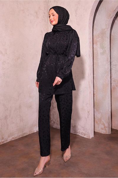 TRENDTESETTÜR Women's Black Trousers Jacquard Suit t 7874