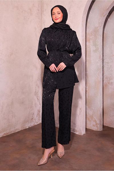TRENDTESETTÜR Women's Black Trousers Jacquard Suit t 7874