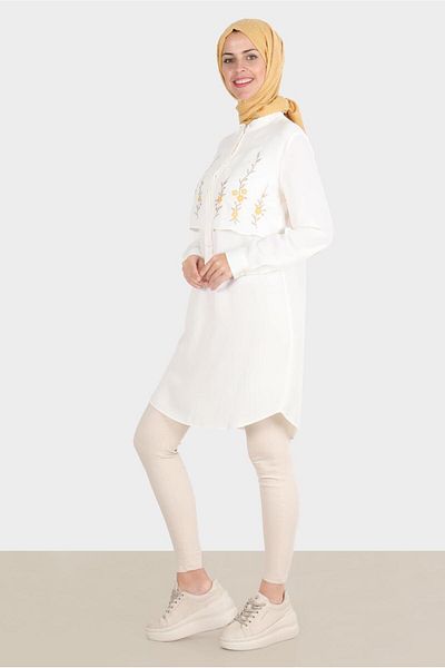 Alvina Aerobin Tunic - with Flower Embroidery and Buttons, Model 42797