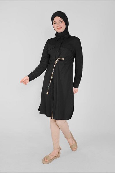 Alvina Style Button with Straw Lace Tunic 41585