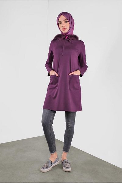 Alvina Fur Hooded Tunic - Lace-Up Model 41292