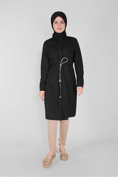 Alvina Style Button with Straw Lace Tunic 41585