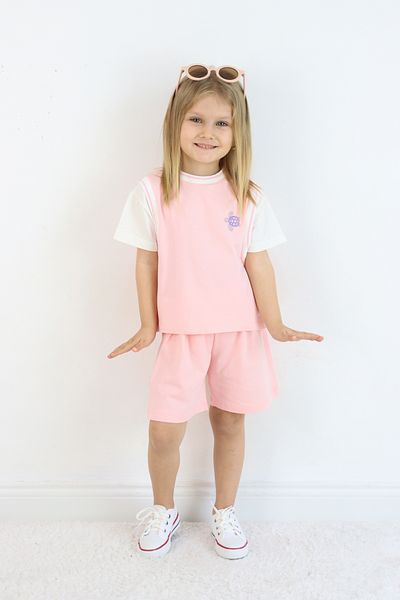 Pijamella Girl's Turtle Embroidery Shorts Double Set
