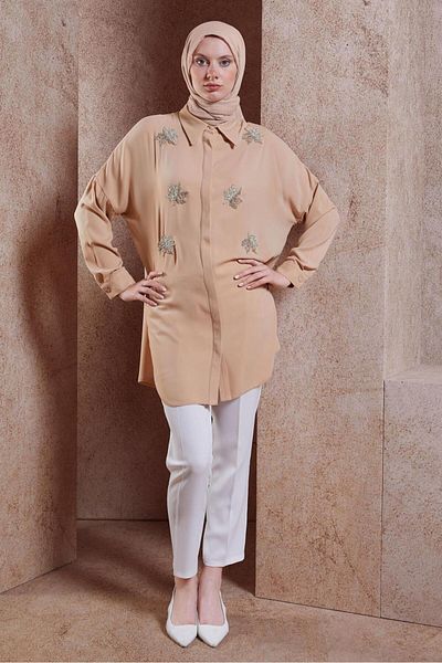Alvina 44468-1 Model Hijab Tunic - Stone Detailed