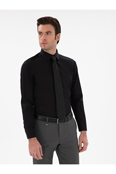 Cacharel Black Slim Fit Classic Collar Basic Shirt 50304037-Vr046