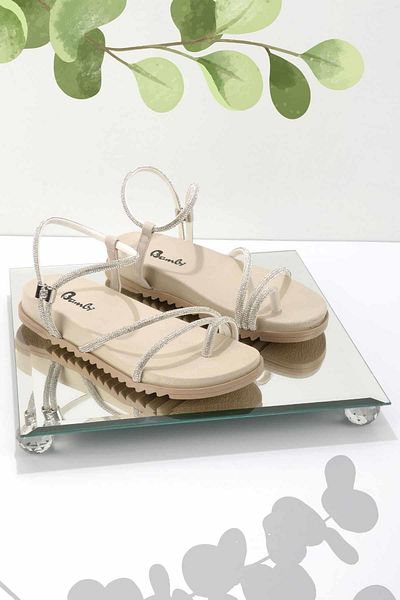 Bambi Γυναικεία Σανδάλια Beige Lame K05197110109