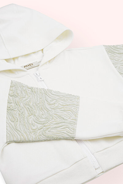 Panço Baby Girl Zippered Ecru Sweatshirt